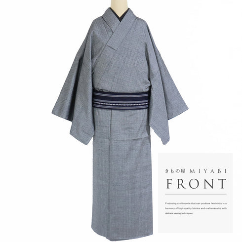 アンサンブル 男物 リサイクル 身丈148.2cm 裄76.4cm 羽織丈99cm 袷 大島紬 ゆったり ネイビー Mサイズ お洒落 カジュアル しつけ糸 正絹 棒衿 Sランク